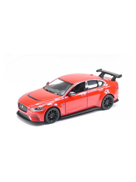 Diecast scale model of a Jaguar XE SV Project 8 Red